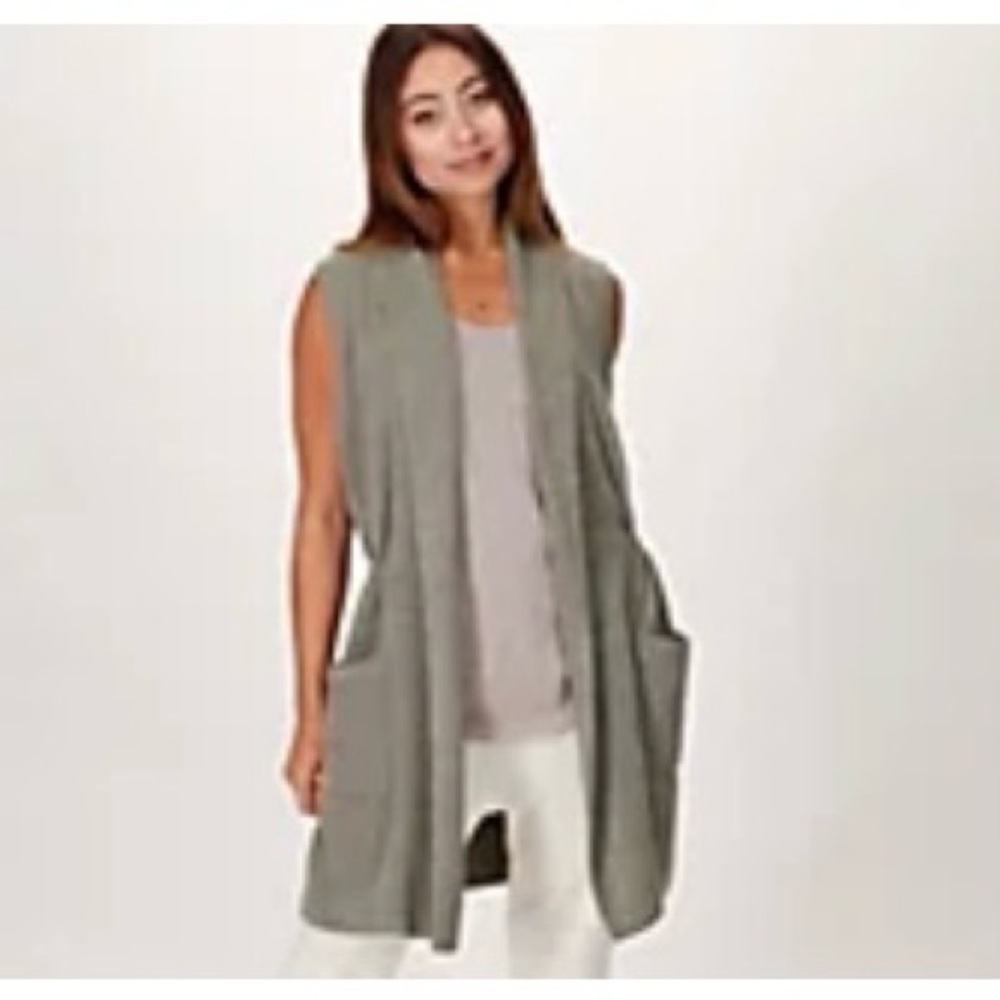 Barefoot Dreams Cozychic Ultralite Jacquard long vest M
